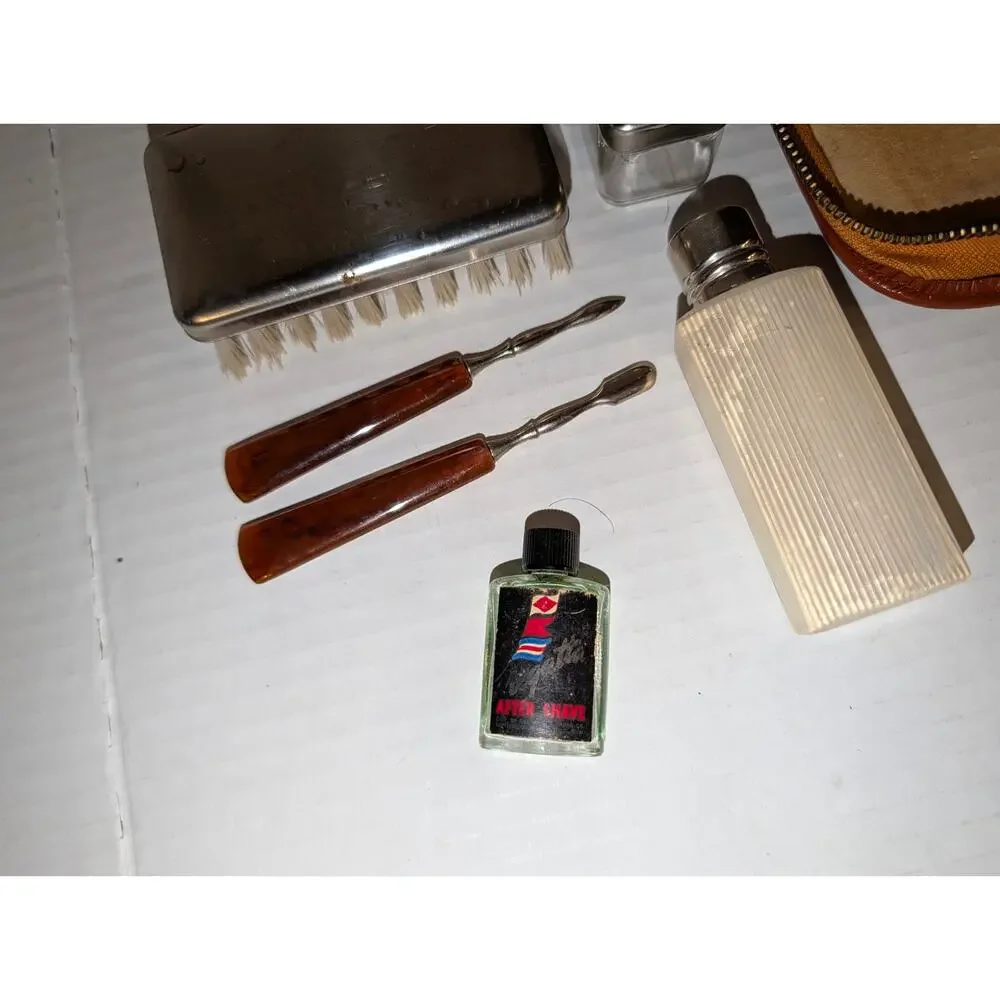 Vtg German Leather Toiletry Kit Art Deco Grooming Set Fuller After Shave